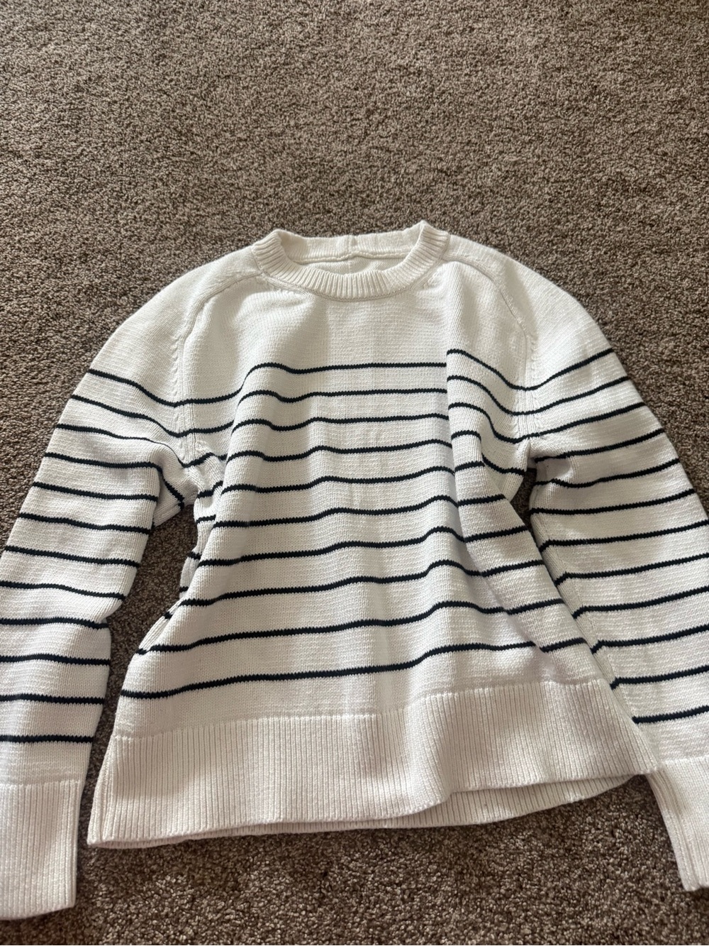 Abercrombie & Fitch White Crewneck Sweater with Black Stripes
